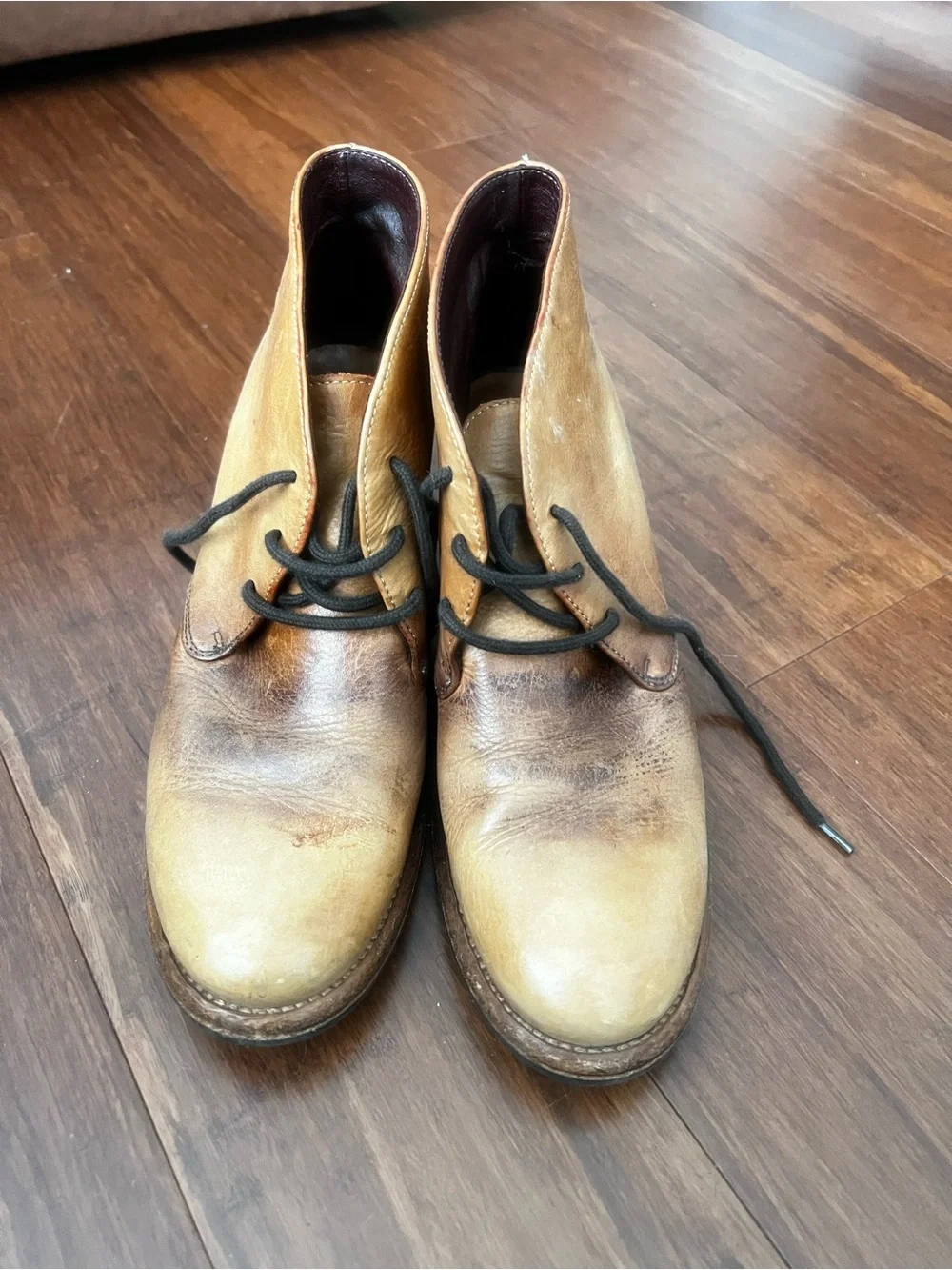 Patricia Nash Tan and Black Leather Ankle Boots